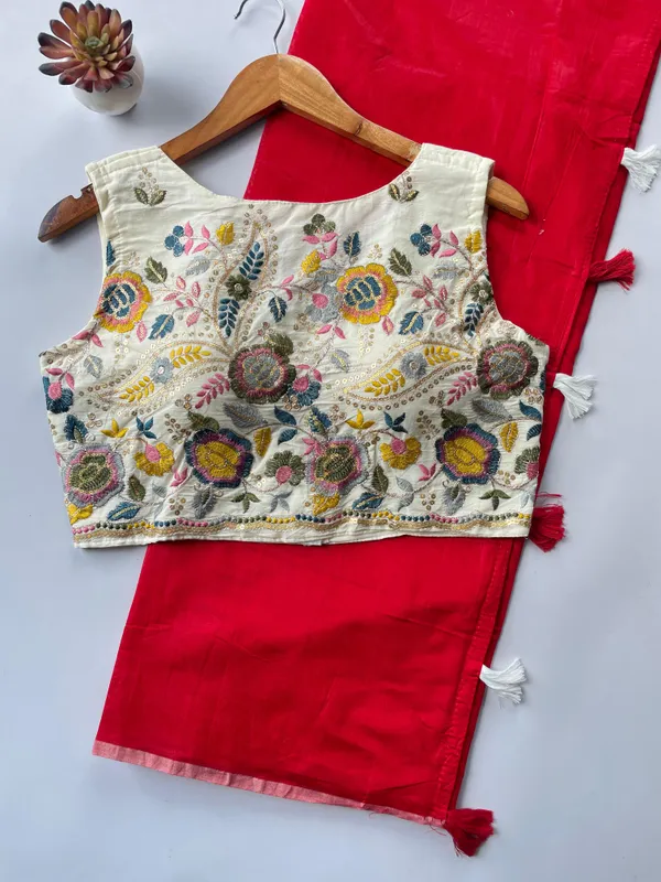 Chanderi_saree_with_floral_embroidery_blouse.