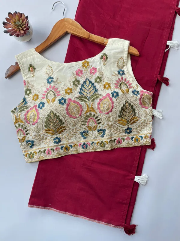 Chanderi_saree_with_floral_embroidery_blouse.
