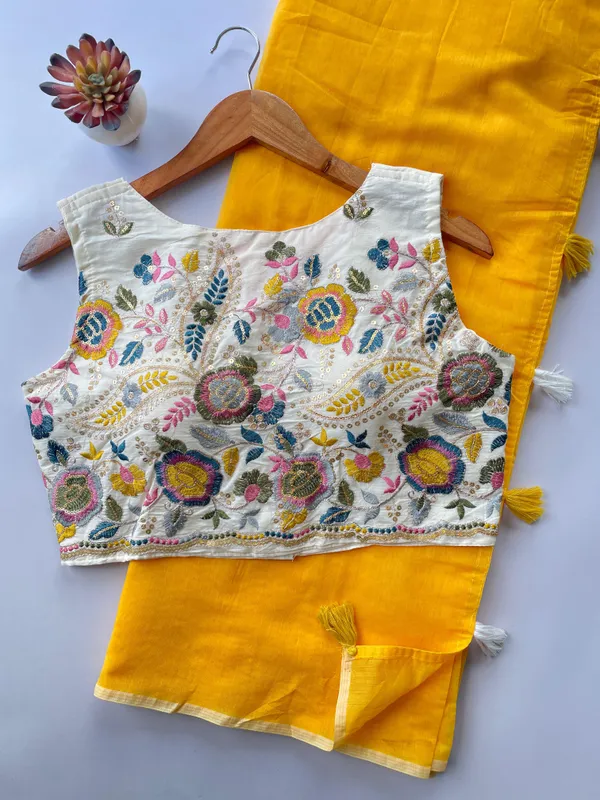 Chanderi_saree_with_floral_embroidery_blouse.