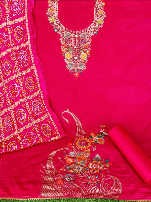 Designer_Ethnic_Suit_Fabric_Set_with_Thread_Embroidery_and_Bandhej_Dupatta