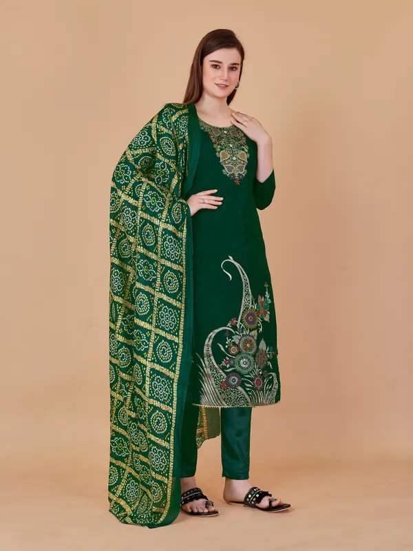 Designer_Ethnic_Suit_Fabric_Set_with_Thread_Embroidery_and_Bandhej_Dupatta