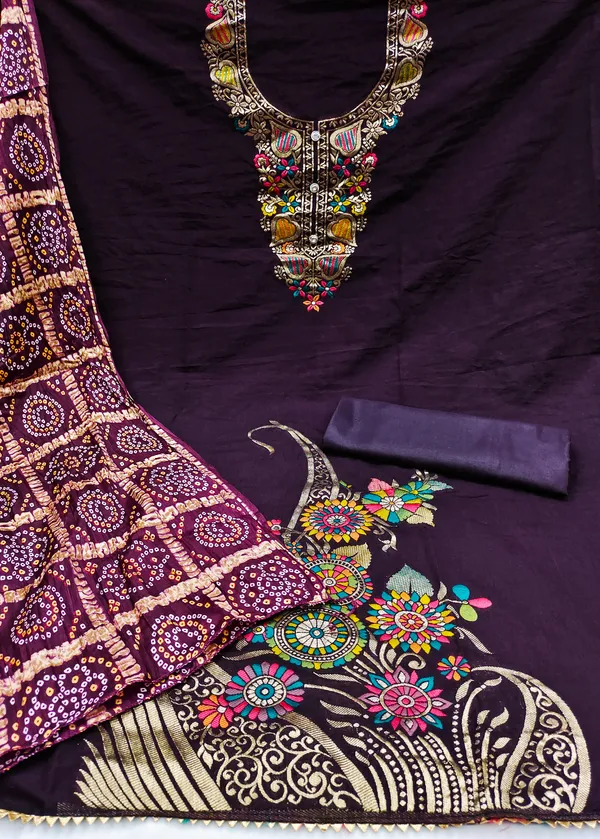 Designer_Ethnic_Suit_Fabric_Set_with_Thread_Embroidery_and_Bandhej_Dupatta
