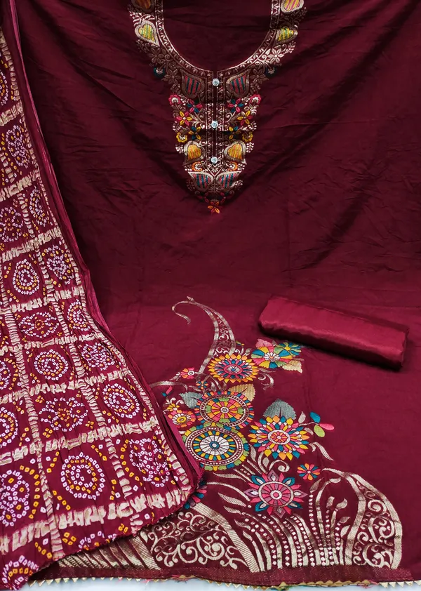Designer_Ethnic_Suit_Fabric_Set_with_Thread_Embroidery_and_Bandhej_Dupatta