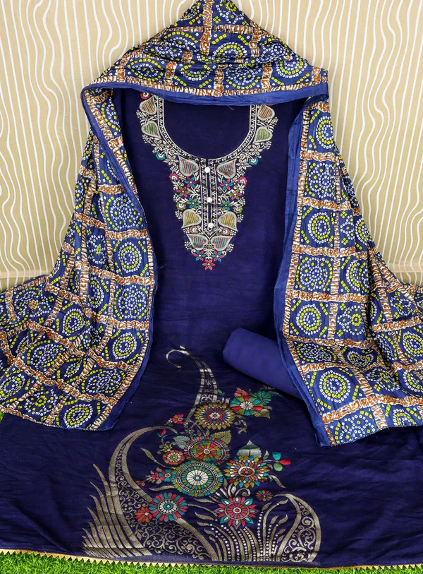 Designer_Ethnic_Suit_Fabric_Set_with_Thread_Embroidery_and_Bandhej_Dupatta