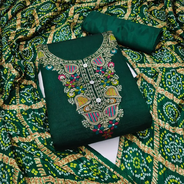Designer_Ethnic_Suit_Fabric_Set_with_Thread_Embroidery_and_Bandhej_Dupatta