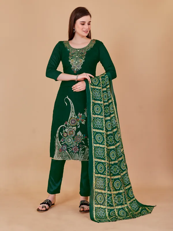 Designer_Ethnic_Suit_Fabric_Set_with_Thread_Embroidery_and_Bandhej_Dupatta