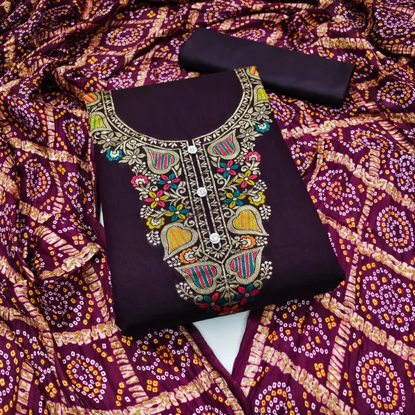Designer_Ethnic_Suit_Fabric_Set_with_Thread_Embroidery_and_Bandhej_Dupatta