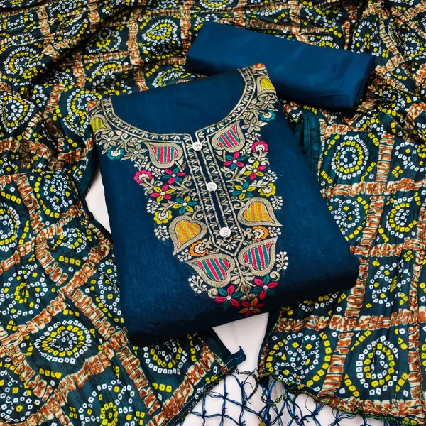 Designer_Ethnic_Suit_Fabric_Set_with_Thread_Embroidery_and_Bandhej_Dupatta