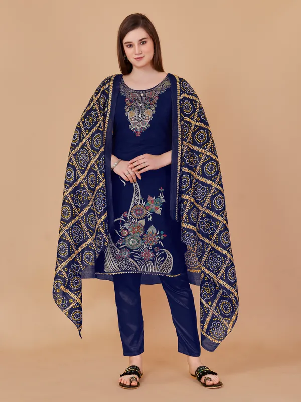 Designer_Ethnic_Suit_Fabric_Set_with_Thread_Embroidery_and_Bandhej_Dupatta