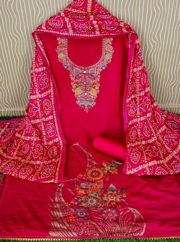 Designer_Ethnic_Suit_Fabric_Set_with_Thread_Embroidery_and_Bandhej_Dupatta