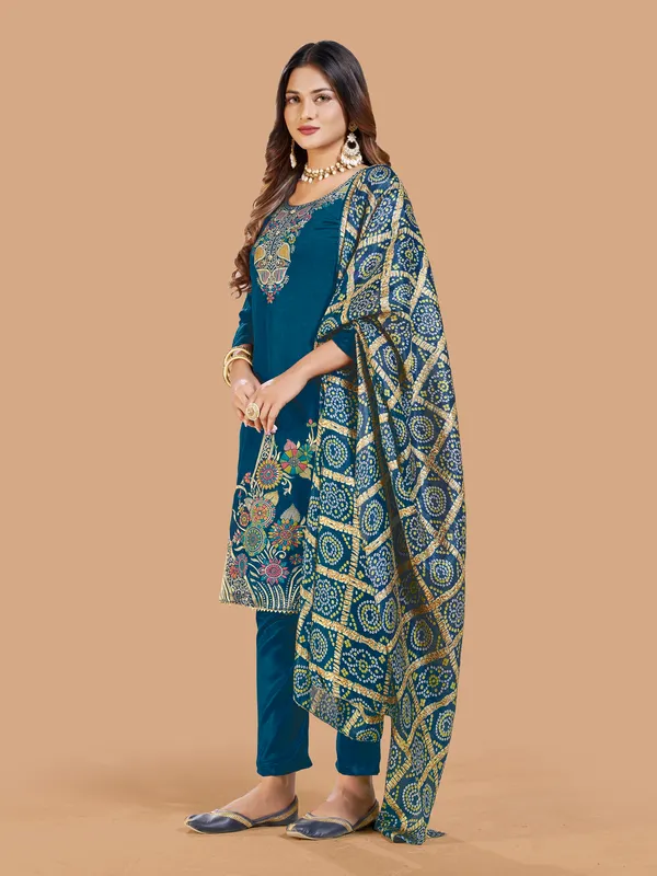 Designer_Ethnic_Suit_Fabric_Set_with_Thread_Embroidery_and_Bandhej_Dupatta
