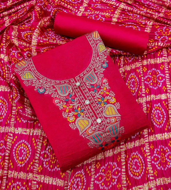 Designer_Ethnic_Suit_Fabric_Set_with_Thread_Embroidery_and_Bandhej_Dupatta