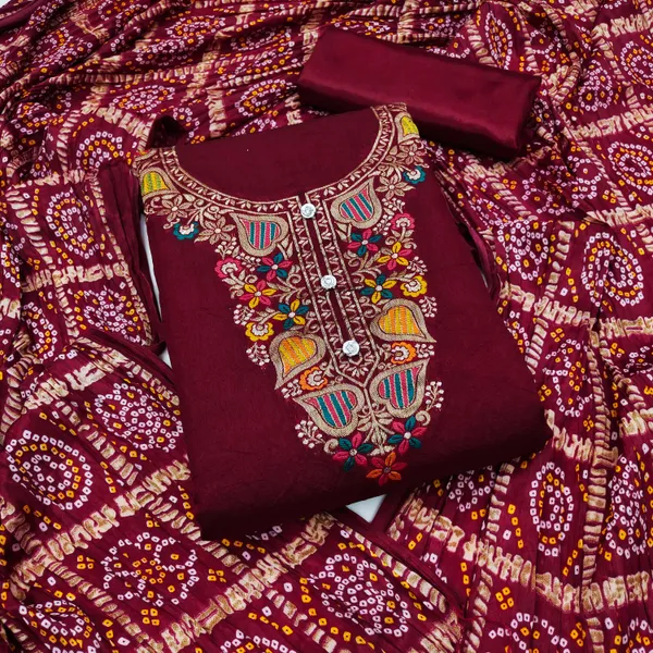 Designer_Ethnic_Suit_Fabric_Set_with_Thread_Embroidery_and_Bandhej_Dupatta