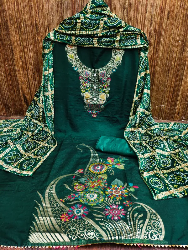 Designer_Ethnic_Suit_Fabric_Set_with_Thread_Embroidery_and_Bandhej_Dupatta