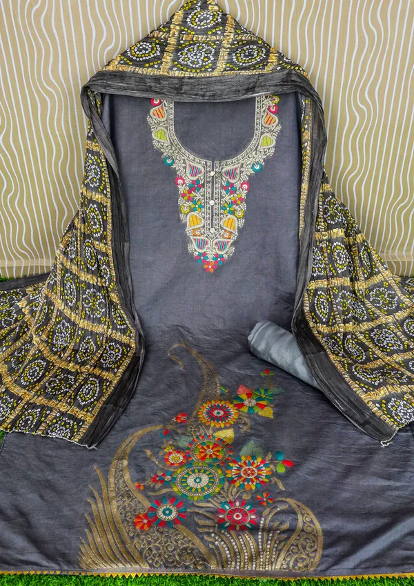 Designer_GREY_COLOUR_Ethnic_Suit_Fabric_Set_with_Thread_Embroidery_and_Bandhej_Dupatta