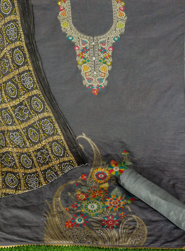 Designer_GREY_COLOUR_Ethnic_Suit_Fabric_Set_with_Thread_Embroidery_and_Bandhej_Dupatta