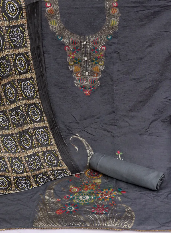 Designer_GREY_COLOUR_Ethnic_Suit_Fabric_Set_with_Thread_Embroidery_and_Bandhej_Dupatta