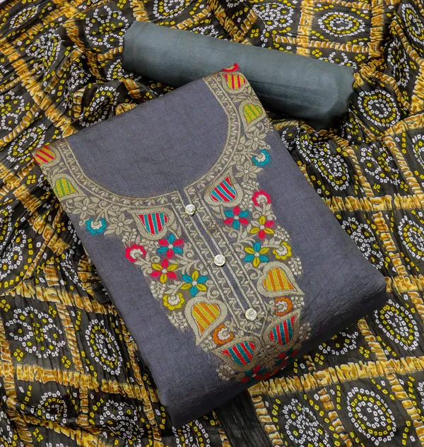 Designer_GREY_COLOUR_Ethnic_Suit_Fabric_Set_with_Thread_Embroidery_and_Bandhej_Dupatta