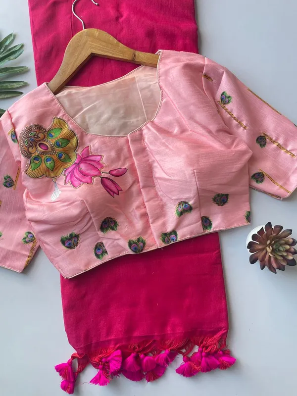 Designer_Handwork_Crafted_Blouse_with_Khadi_Cotton_Saree