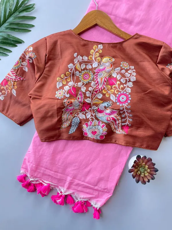 Designer_Handwork_Crafted_Blouse_with_Khadi_Cotton_Saree