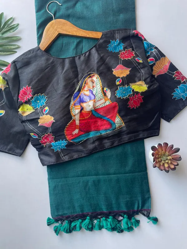 Designer_Handwork_Crafted_Blouse_with_Khadi_Cotton_Saree