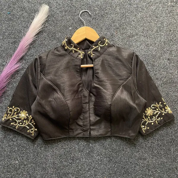 Hand_Embroidered_Raw_Silk_Blouse_with_Neck_Pattern