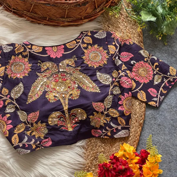 Intricately_Crafted_Peacock_and_Floral_Handwork_Blouse_with_Mirror_&_Zardozi_Detailing