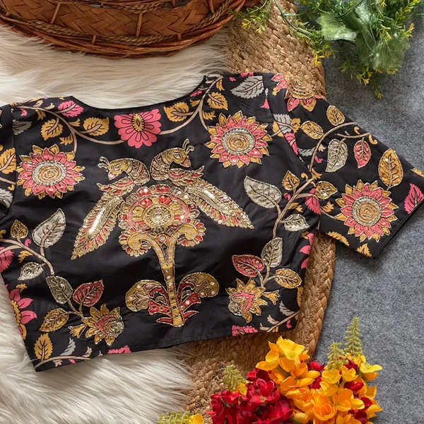 Intricately_Crafted_Peacock_and_Floral_Handwork_Blouse_with_Mirror_&_Zardozi_Detailing