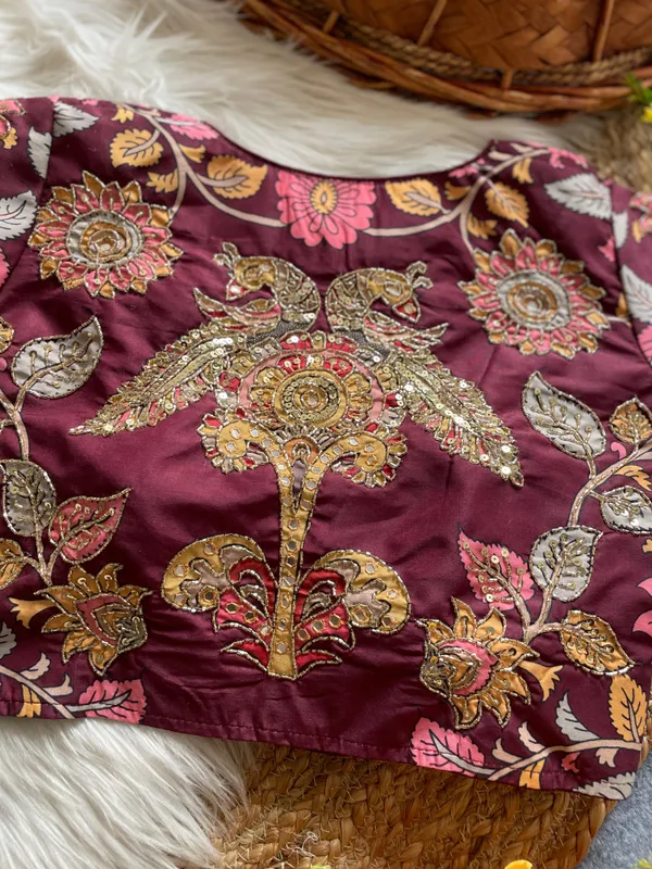 Intricately_Crafted_Peacock_and_Floral_Handwork_Blouse_with_Mirror_&_Zardozi_Detailing