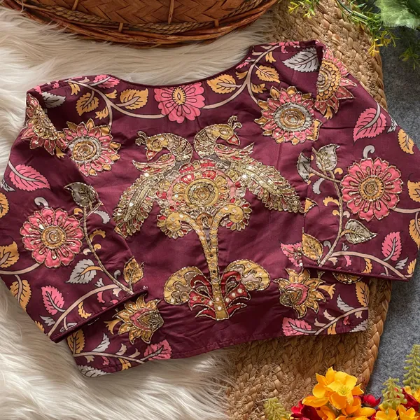 Intricately_Crafted_Peacock_and_Floral_Handwork_Blouse_with_Mirror_&_Zardozi_Detailing