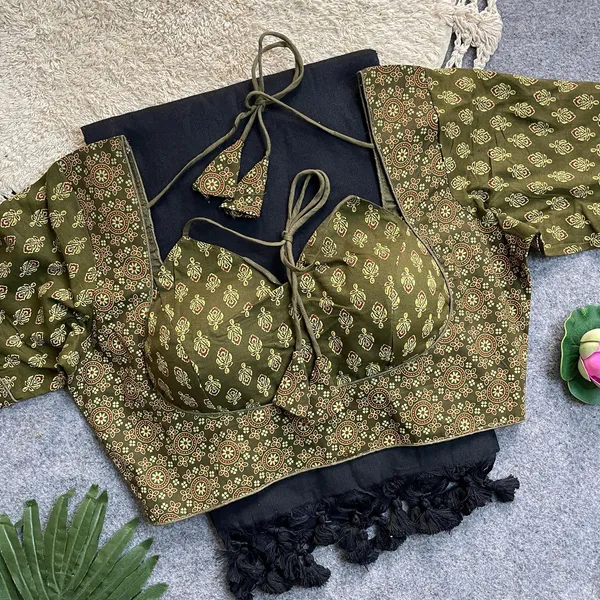 Khadi_cotton_silk_saree_set_with_a_readymade_Ajrakh_print_blouse