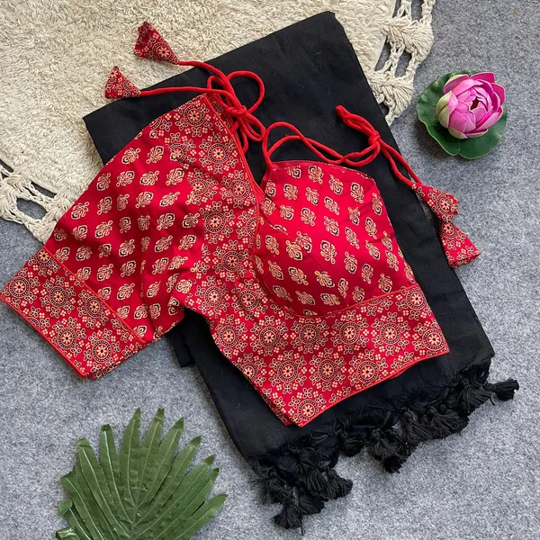 Khadi_cotton_silk_saree_set_with_a_readymade_Ajrakh_print_blouse