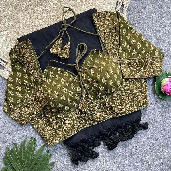 Khadi_cotton_silk_saree_set_with_a_readymade_Ajrakh_print_blouse
