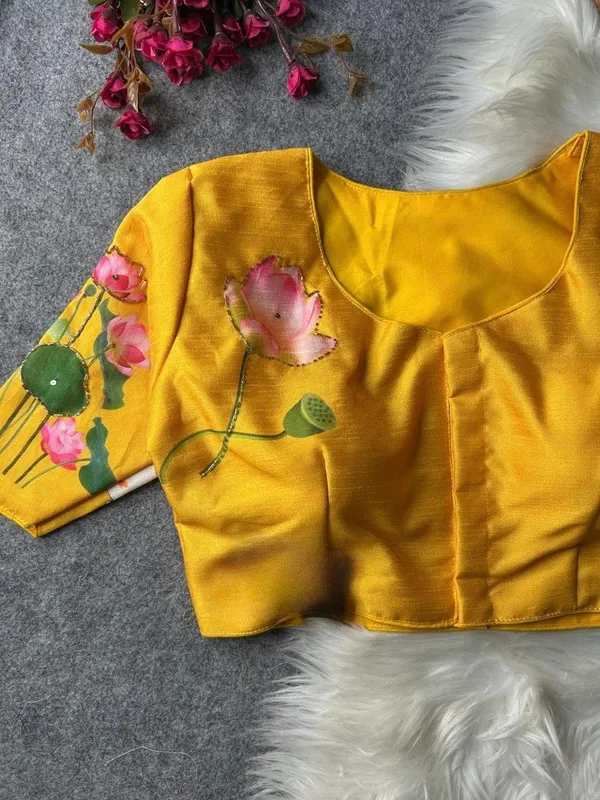 Premium_hand-painted_blouse_featuring_Kamdhenu_and_lotus_artwork.