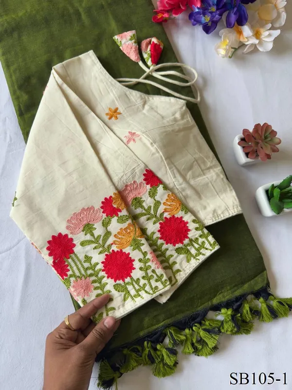 handloom_Khadi_cotton_saree_with_chainstitch_blouse