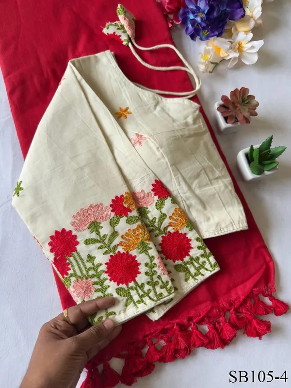 handloom_Khadi_cotton_saree_with_chainstitch_blouse