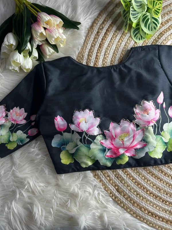 print_and_handwork_of_pink_lotus_flowers_and_green_leaves_across_the_back_and_sleeves