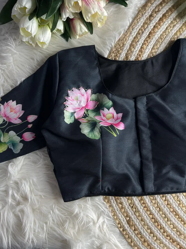 print_and_handwork_of_pink_lotus_flowers_and_green_leaves_across_the_back_and_sleeves