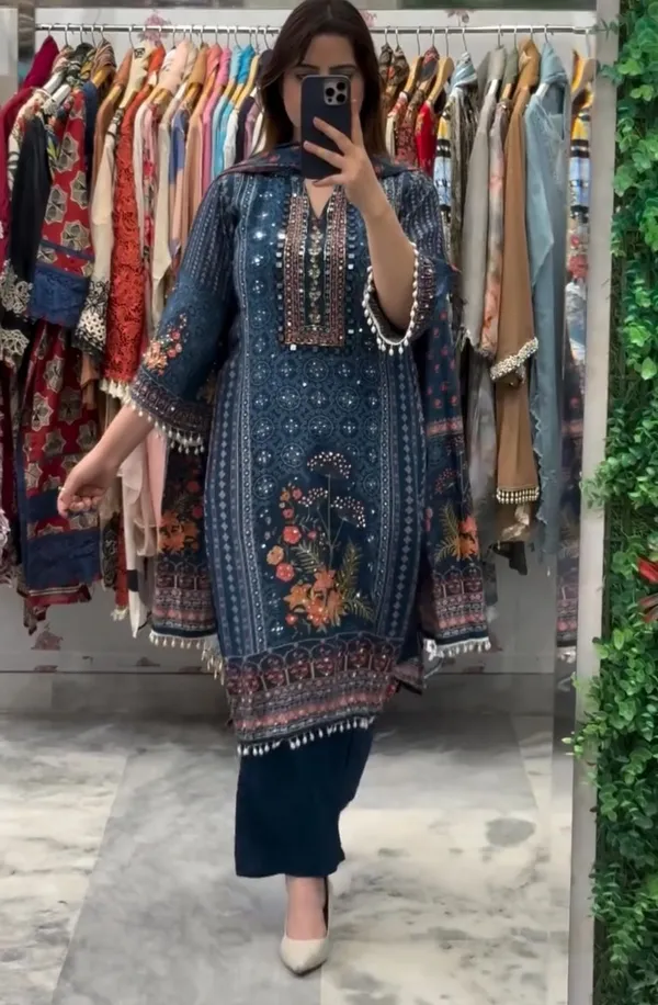 Sky_Blue_Chinon_Kurta_Set_For_Women