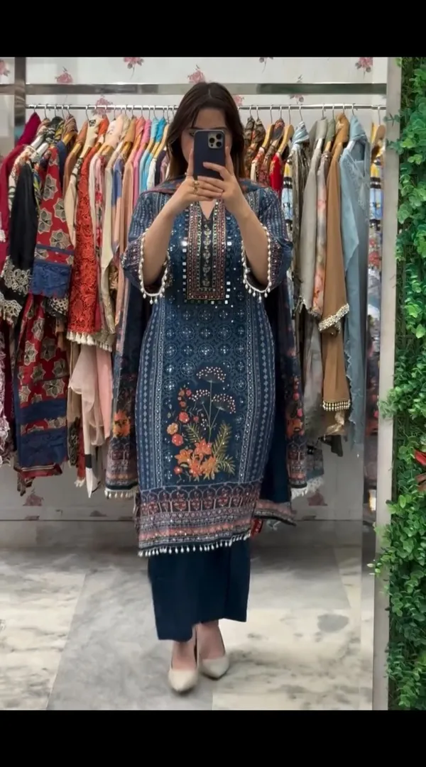 Sky_Blue_Chinon_Kurta_Set_For_Women