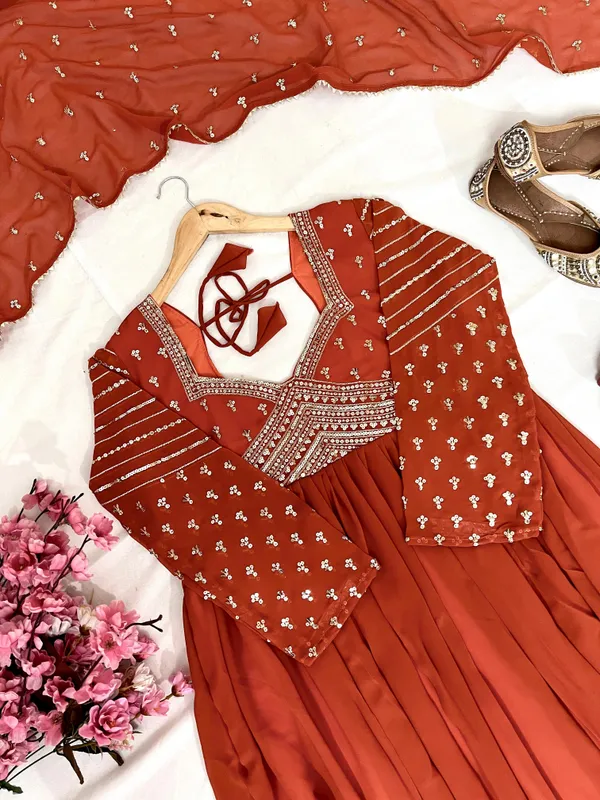 Orange_Georgette_Gown_Set_For_Women