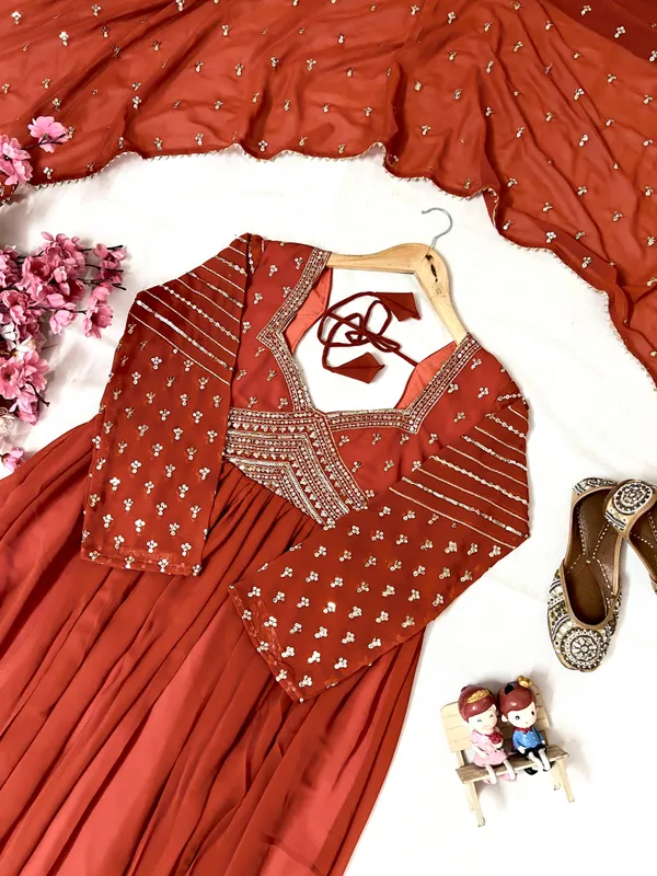 Orange_Georgette_Gown_Set_For_Women