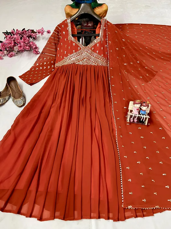 Orange_Georgette_Gown_Set_For_Women