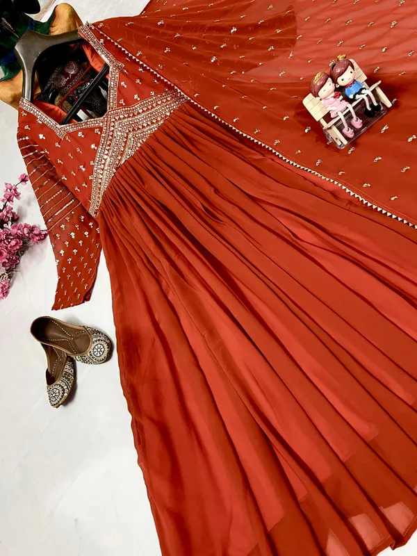 Orange_Georgette_Gown_Set_For_Women