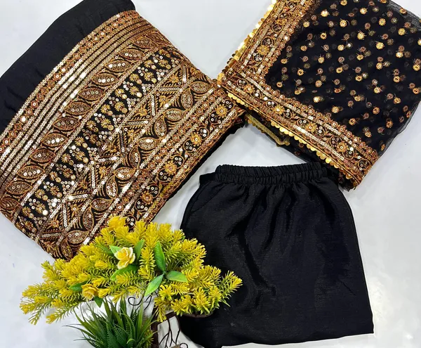 Black_Chinon_Silk_Gown_Set_For_Women