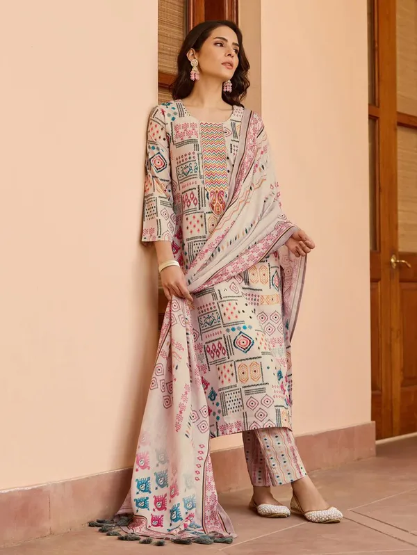 Multicolor_Cotton_Flax_Suit_Set_For_Women