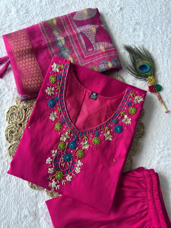 Pink_Roman_Silk_Kurta_Set_For_Women