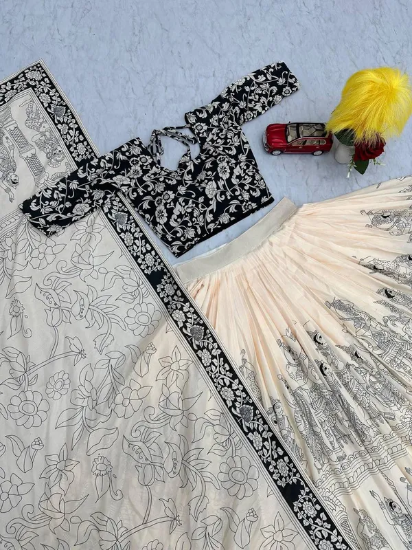Off_White_&_Black_Micro_Cotton_Lehenga_Choli_For_Women
