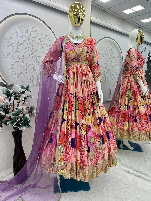 Multicolour_Chinon_Silk_Gown_For_Women