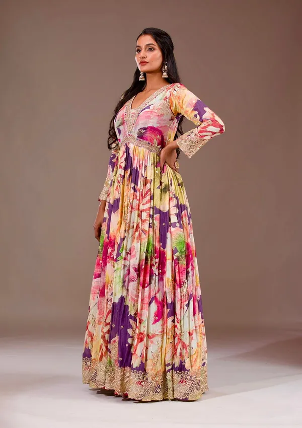 Multicolour_Chinon_Silk_Gown_For_Women